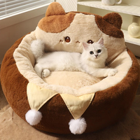 Coussin de chat confortable lit pour animaux de compagnie lavable et amovible avec un design semi-fermé à motif solide mignon