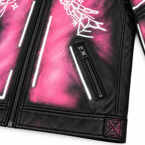 แจ็คเก็ตหนังแท้ Black Pink สำหรับขี่มอเตอร์ไซค์ ทรงบอมเบอร์ ปกคอพับได้ กันลม พิมพ์ลายการ์ตูนนางฟ้า ซิปหน้า เหมาะสำหรับฤดูใบไม้ร่วง สไตล์ไบค์เกอร์ - Product Image 6