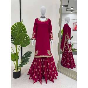 Conjunto de traje de fiesta para mujer con Dori bordado y trabajo de secuencia - Product Image 2