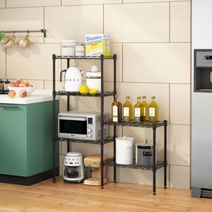 Estantería de Metal Modular Ajustable de Alta Resistencia, Organizador de Almacenamiento de Cocina, Estante de Microondas para Ahorro de Espacio Negro PARA EL Hogar - Product Image 4