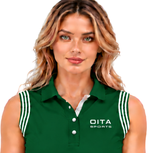 Polo sans manches vert foncé pour femme, coupe ajustée, col patchwork, pour l'équitation et l'entraînement, personnalisable, vente en gros - Product Image 3