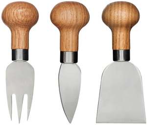 Juego de 3 Cuchillos para Queso Mini al por Mayor, con Mango Redondo de Madera, Cuchillo para Queso de Acero Inoxidable, Tenedor y Espátula para Charcutería, OEM - Product Image 1