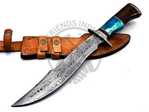 Cuchillo Bowie de Acero de Damasco Hecho a Mano con Mango de Madera de Nogal y Hueso de Color, Hoja Ambidestra de 10 Pulgadas - Cuchillo de Supervivencia y Caza para Camping - Product Image 6