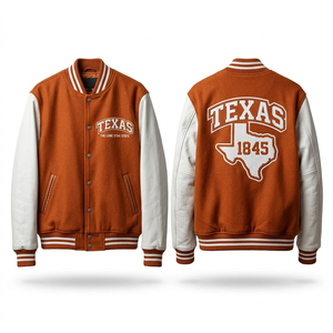 Veste universitaire Texas pour homme, orange et blanche, manches brodées, style bomber, vêtements décontractés d'hiver, service OEM - Product Image 1