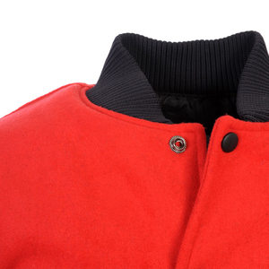 <b>Men's</b> Red Windproof Varsity <b>Jacket</b> Black PU <b>Leather</b> Sleeves Turn-down Collar Casual Style Color Blocking Winter Polyester/Cotton - Product Image 5