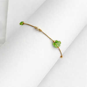 18ct Gold Green Crystal Clover Charm <b>Adjustable</b> Chain <b>Bracelet</b> for Women Minimalist Elegant Jewelry Daily Wear Party Gift - Product Image 1