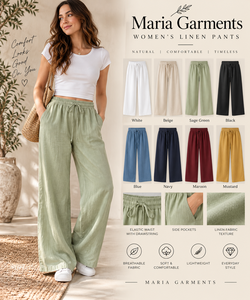 Fournisseur de vêtements en gros haut de gamme - Maria Garments - Ensemble décontracté d'été : T-shirt vert sauge et pantalon large en lin/coton élastique - Product Image 3