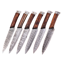 Premium handgemaakte Damascus stalen koksmessenset met walnoot houten handvatten, gekarteld lemmet, zesdelig, voor thuiskeuken koken