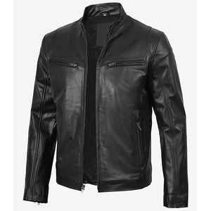 Chaqueta de Cuero Vacuno Negro para Hombre, Modelo 2026, Cuello Alto, Bolsillos con Cremallera, 100% Alta Calidad, Bajo MOQ, Chaqueta de Moda - Product Image 4