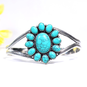 Nouvel Arrivage Bracelet Manchette Turquoise avec Grappe de Pierres Précieuses Opaques Personnalisées, Plaqué Argent 925, Bijoux de Mode pour Fabricants en Gros - Product Image 5