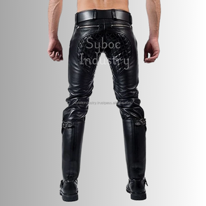 Pantalon en cuir de mode pour hommes nouveau pantalon en cuir de luxe de mouton véritable de Style matelassé - Product Image 2