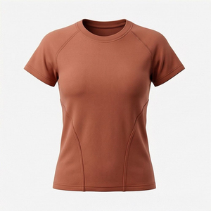 Camiseta de Manga Corta con Cuello Redondo para Mujer, Corte Regular, Color Azul Sólido, Secado Rápido, Ligera, de Jersey de Algodón/Fibra de Bambú, Informal, para Primavera - Product Image 4