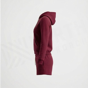 Women's 2 Piece Hooded Fleece Shorts Set Solid <b>Maroon</b> Full Sleeve Zipper Casual Sportswear Above Knee Regular Fit - Product Image 3