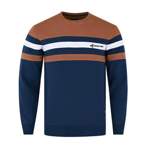 DAIZEN STAR Men's Crew Neck Pullover Sweatshirt Striped Design 100% Cotton Knitted Regular Fit Casual Breathable 370g Autumn - Product Image 2