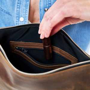 Bolsa de Cosméticos de Cuero Genuino Hecha a Mano, Vintage, Impermeable y de Lujo para Mujer, para Viaje y Maquillaje, LCB-0017, Venta al Por Mayor - Product Image 5