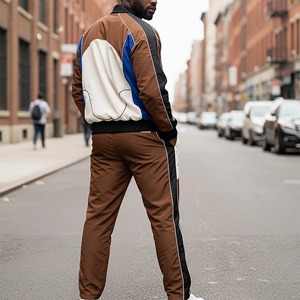 Ensemble de survêtement en nylon bicolore pour homme OEM, 2 pièces, streetwear, veste coupe-vent zippée, pantalon parachute à jambes larges, logo personnalisé - Product Image 6