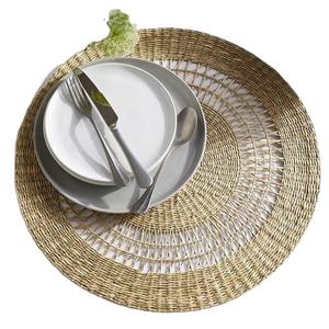 Modern <b>Round</b> Woven Seagrass <b>Placemat</b> with Insulation Pads Rattan Mat Coaster for Dining Table Wedding & Party Decoration - Product Image 3