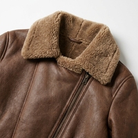 Blouson Bomber Homme Hiver en Cuir Véritable Col Rabattu Doublure Fausse Fourrure Vintage Uni Chaud Décontracté Vêtement d'extérieur OEM ODM