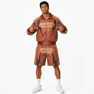 Your Brand Name <b>Men's</b> Sporty Track <b>Jacket</b> & Shorts Set Sublimation Print Breathable Polyester <b>Summer</b> Outfit Turn-down Collar Set - Product Image 6