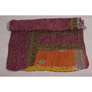 Vintage <b>Indian</b> Kantha Quilt Floral Cotton <b>Throw</b> Handmade Boho Reversible Bedspread Blanket Decor - Product Image 4