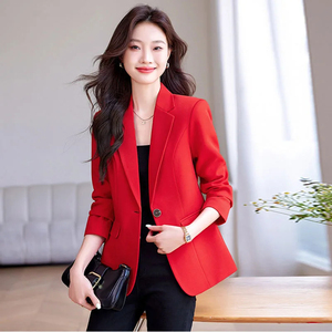 Blazer Casual para Mujer, de un Solo Botón, Manga Larga, Rojo, Negro, Blanco, Traje Entallado, Abrigo de Oficina para Mujer, Chaqueta de Moda para Otoño e Invierno - Product Image 5