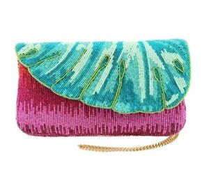 Pochette enveloppe brodée de feuilles et de perles, sac à bandoulière moderne, sac de soirée bohème et tendance pour femme, idéal pour mariage et fête - Product Image 2
