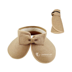 Sombrero de Paja con Visera, Estilo Y2K, Plegable, para Playa y Deportes, con Lazo y Detalles a Cuadros, para Mujer, Verano, Aire Libre - Product Image 3