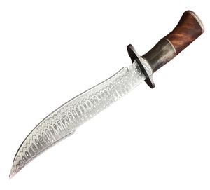 Couteau de chasse Bowie en acier forgé à la main de Damas, grande taille, manche en bois, lame à pointe tombante, haute durabilité, OEM - Product Image 1