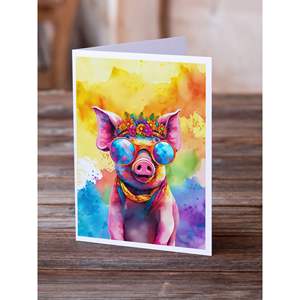 Whimsical A7 Size <b>5x7</b> Pack of 8 NEW Hippie Animal Pig Blank Note Cards with <b>Envelopes</b> Greeting Cards - Product Image 2