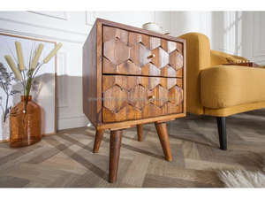 Wooden Geometric Bedside <b>Table</b> Mid-Century Modern Nightstand Carved Wood 2-Drawer Side <b>Table</b> Retro Wooden Bedside Cabinet 2026 - Product Image 5