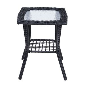 Table d'appoint extérieure en osier noir avec plateau en verre, table d'appoint en rotin pour patio, table de bistrot pour jardin intérieur, véranda, balcon - Product Image 6
