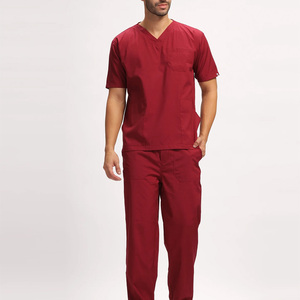 OEM Men Hospital Salon <b>Work</b> Beauty Nurse Uniform V-Neck & Short Sleeve Top <b>Scrub</b> Set for Medical Staff - Product Image 1