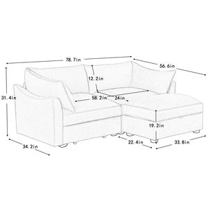 Divano a 2 Posti Morbido e Confortevole per Soggiorno con 1 Pouf Mobile e Poggiapiedi, Seduta Ampia e Profonda con Vano Portaoggetti - Product Image 5