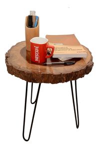 Handmade Live Edge Wooden <b>Side</b> <b>Table</b> with Hairpin Metal Legs <b>Rustic</b> Tree Slice End <b>Table</b> Natural Wood Coffee <b>Table</b> for Living - Product Image 4