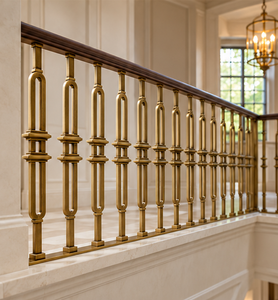 Rampe d'escalier en bronze raffiné avec piliers géométriques allongés et colliers étagés pour intérieurs classiques - Product Image 3