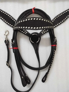 Ensemble de têtière, plastron et collier en cuir noir de qualité supérieure ADEEFA, toutes tailles, équipement équestre de haute qualité, prix de gros - Product Image 3