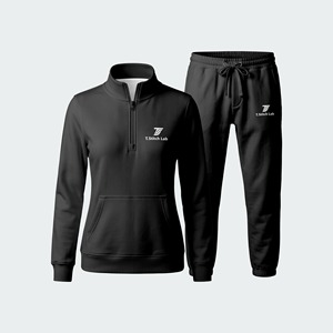 OEM Service Quarter Zipper Women's Tracksuits Sets Street Wear Quick Dry 100%Cotton Drawstring <b>Pant</b> Winter Wear Solid Colors - Product Image 1