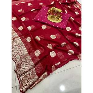 ผ้าส่าหรีผ้าทอลายลูกไม้แบบดั้งเดิมผ้าทอจากผ้าลายทาง - Product Image 1