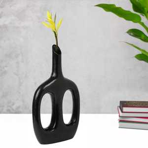 Modern Keepsake Minimalist Aluminum Tabletop <b>Vase</b> with Handle 15.5 in <b>Tall</b> Dark Gray Decorative Piece Jaffs Exports Eco-Friendly - Product Image 4