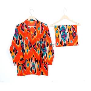 ชุดนอนผู้หญิงลายดอกไม้พิมพ์ลายสวยงาม แขนยาว คอวี ผ้าฝ้ายแท้ 100% ผลิตด้วยมือจากอินเดีย เนื้อผ้านุ่ม ระบายอากาศได้ดี แห้งเร็ว สวมใส่สบาย - Product Image 4