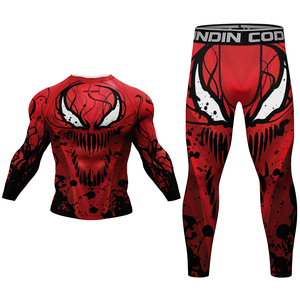 <b>Men</b> Compression Rash Guard Set Red Black Venom Print <b>Three</b> <b>Quarter</b> Sleeve Quick Dry Sports <b>Shorts</b> Kit - Product Image 3