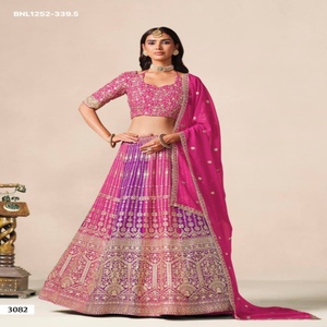 Conjunto de Lehenga-Choli de Georgette Sintética Pesada con Bordado Intenso y Pedrería, Venta al por Mayor, Exportador de Moda Femenina - Product Image 1