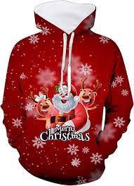 Sweat à capuche pour homme avec imprimé renne de Noël, nœud rouge et chapeau de Père Noël, décontracté pour l'hiver - Product Image 2