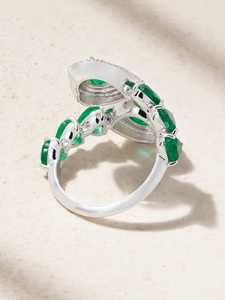 Luxury 18K Gold <b>Emerald</b> Diamond Enamel Halo Ring with Round Brilliant Cut for Women Party Occasions - Product Image 2
