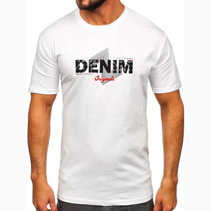 T-shirt blanc à manches courtes pour homme, col rond, coupe classique, jersey de coton, logo imprimé Denim Originals, style décontracté - Product Image 1