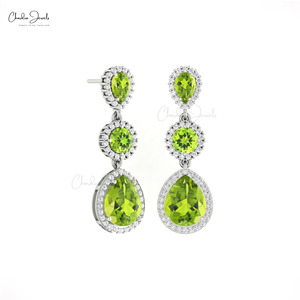 New Arrival Natural 10x8mm Prong Set Peridot & Diamond <b>Earrings</b> 14k Fine Gold Diamond Halo Bridal <b>Earrings</b> From Chordia Jewels - Product Image 2
