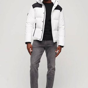 <b>Men's</b> <b>White</b> Hooded <b>Puffer</b> <b>Jacket</b> Color Blocking Windproof Casual Winter Wear Polyester Wadding Regular Length Zipper Closure - Product Image 2