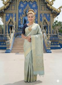 Sari prêt-à-porter et chemisier prêt-à-porter en tissu viscose soie de qualité supérieure, vêtements indiens et pakistanais traditionnels. - Product Image 2