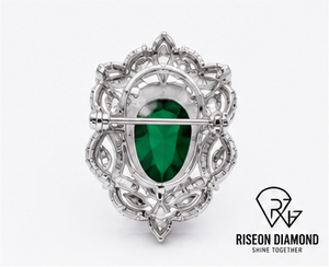 Broche Vintage de Esmeralda Verde con Corte Pera, Halo de Diamantes Cultivados en Laboratorio, Pin de Solapa de Lujo, Joyería de Colección, Regalo para Vestimenta Formal - Product Image 2