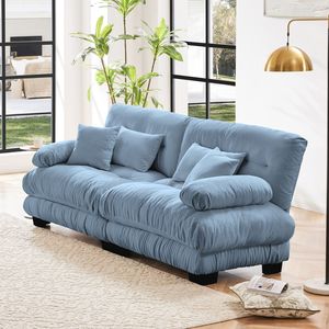 Divano Cloud a 2 Posti in Ciniglia Blu per Soggiorno con 2 Cuscini Lombari e 2 Cuscini Decorativi - Product Image 2